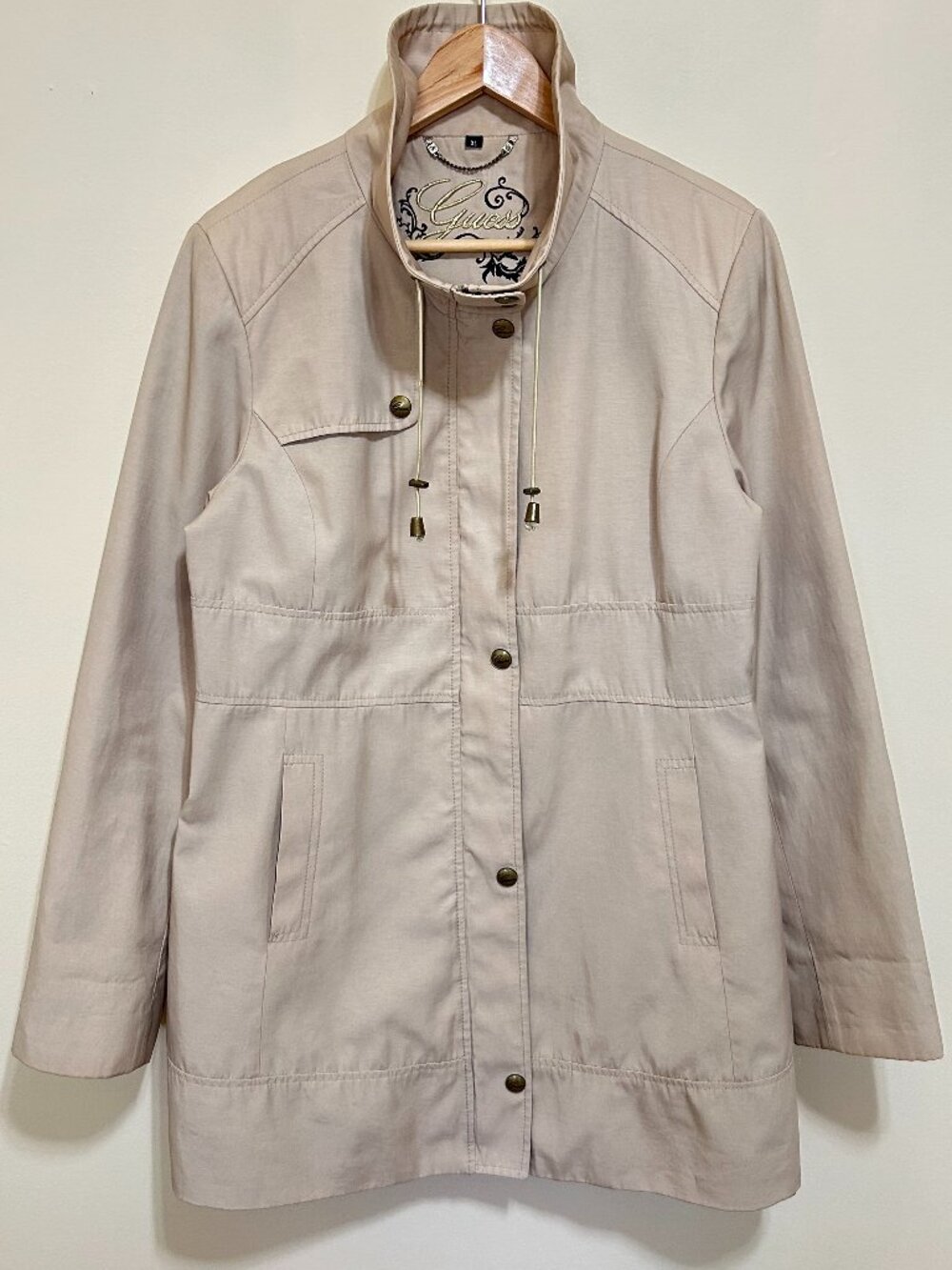 Guess Vintage Raincoat Monogrammed Lining Tan Jacket Size XL